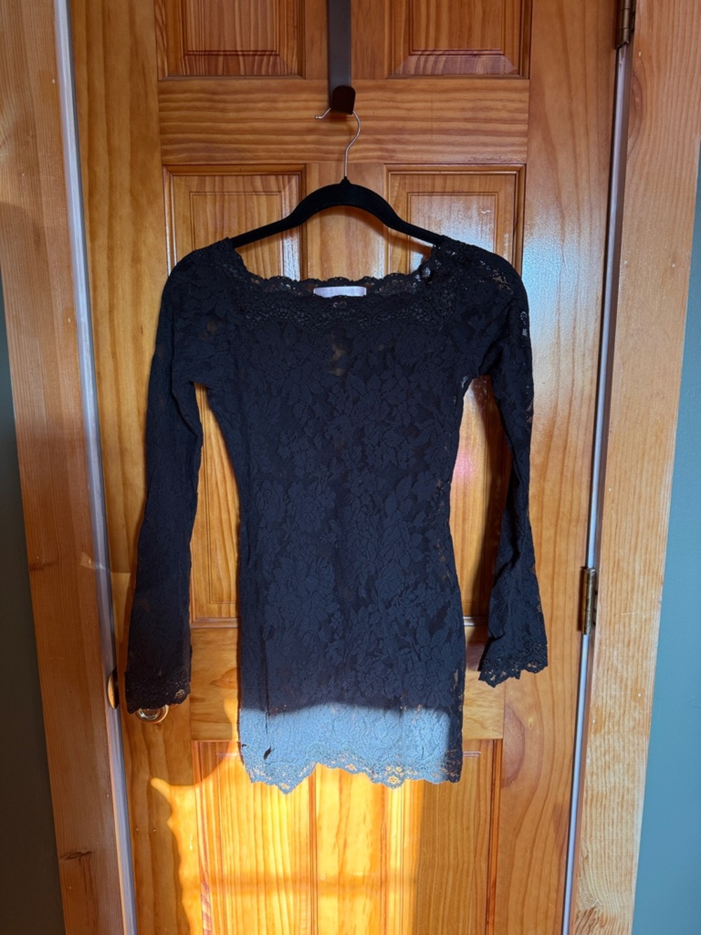 Victoria's Secret Black Floral Lace Long-Sleeve Chemise
